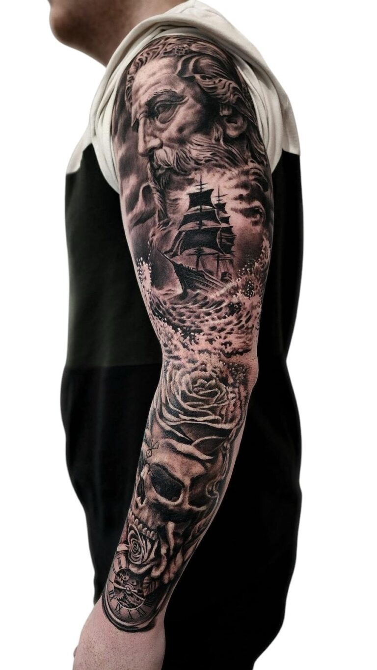 Black and grey realism full sleeve tattoo – Best Tattoo Shop in Perth, Western Australia