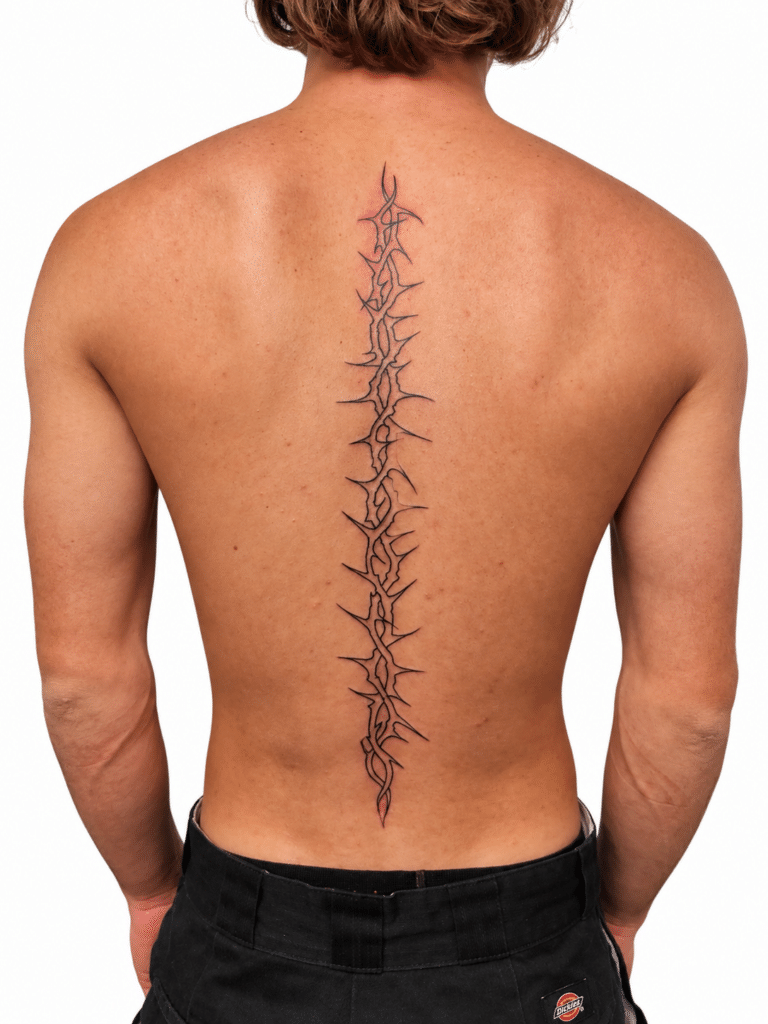 Fine line thorn spine tattoo