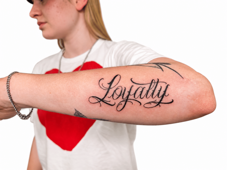 Script lettering forearm tattoo