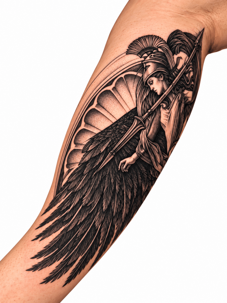 Black and grey angel wing sleeve tattoo – Best Tattoo Shop in Perth, Western Australia