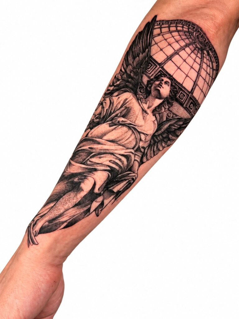 Angel birdcage forearm tattoo Perth WA
