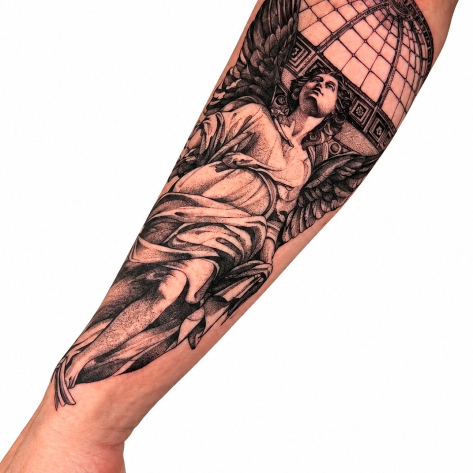 Angel birdcage forearm tattoo Perth WA