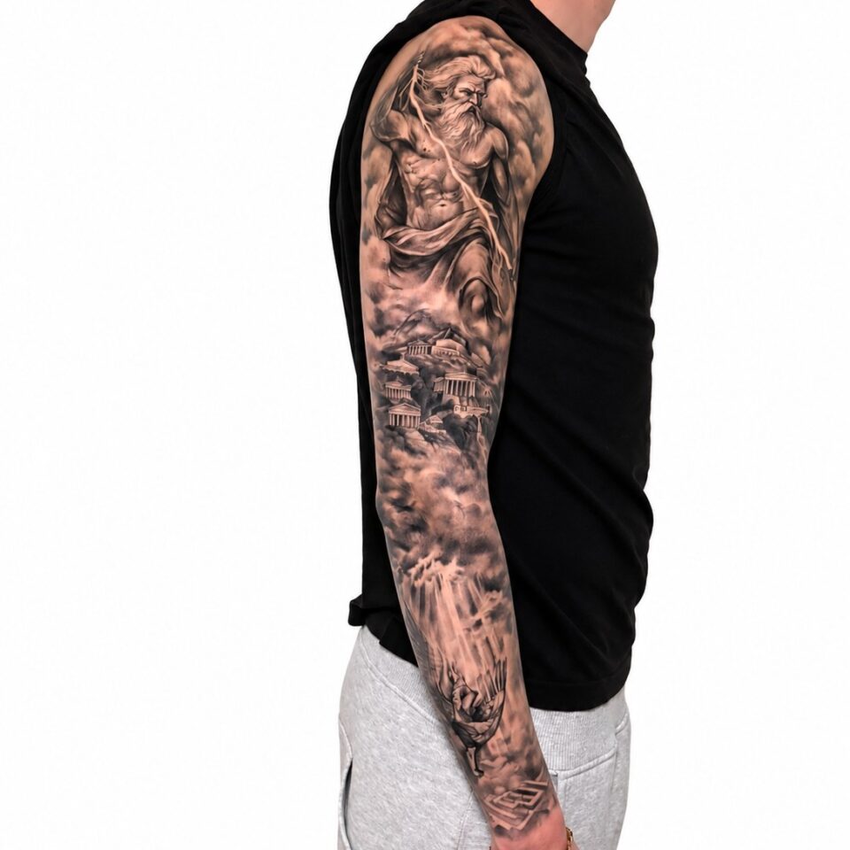 Black and grey realism full sleeve tattoo Perth WA