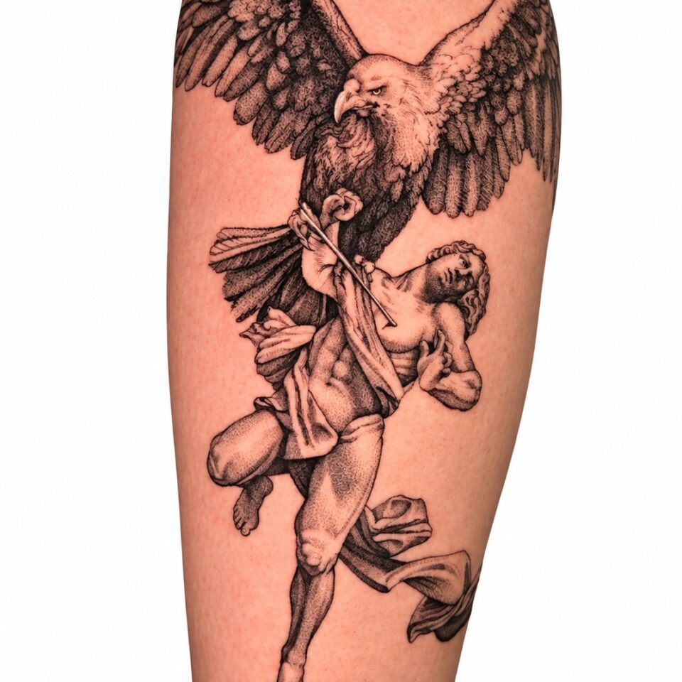 Eagle Ganymede Greek mythology forearm tattoo Perth WA