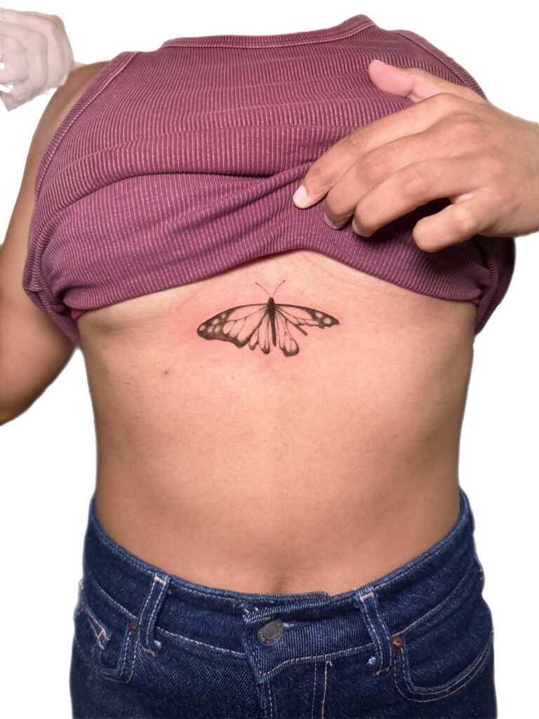 Fine line butterfly sternum tattoo Perth WA