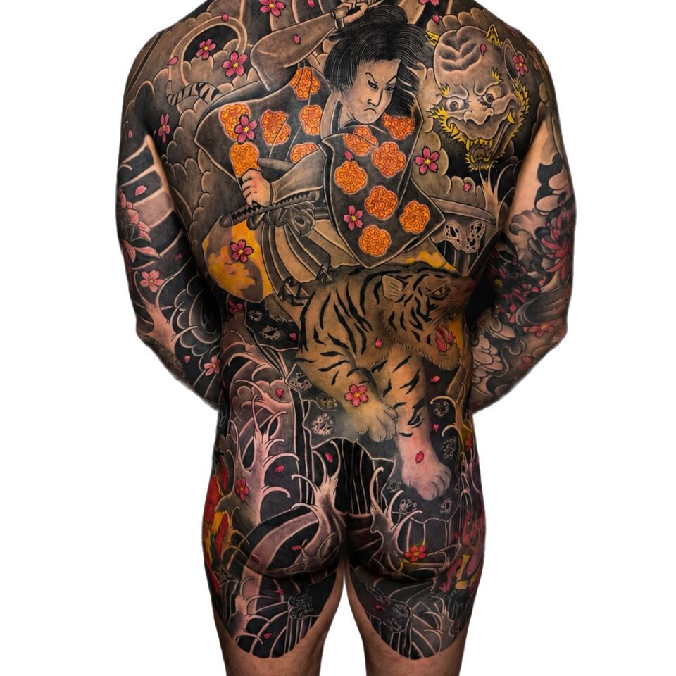 Japanese warrior and tiger body suit tattoo, Perth WA