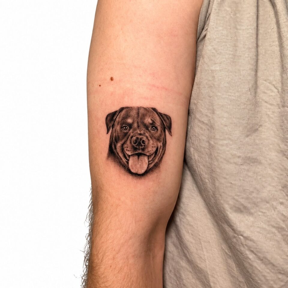 Rottweiler dog portrait tattoo Perth WA