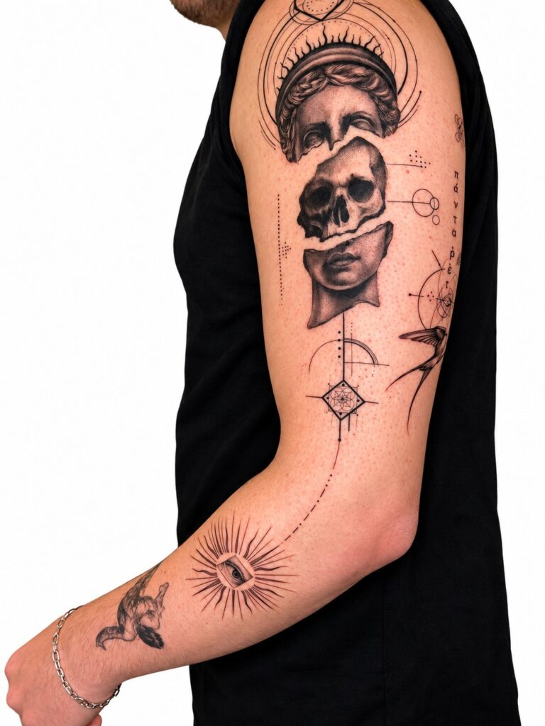 Skull geometric half sleeve tattoo Perth WA